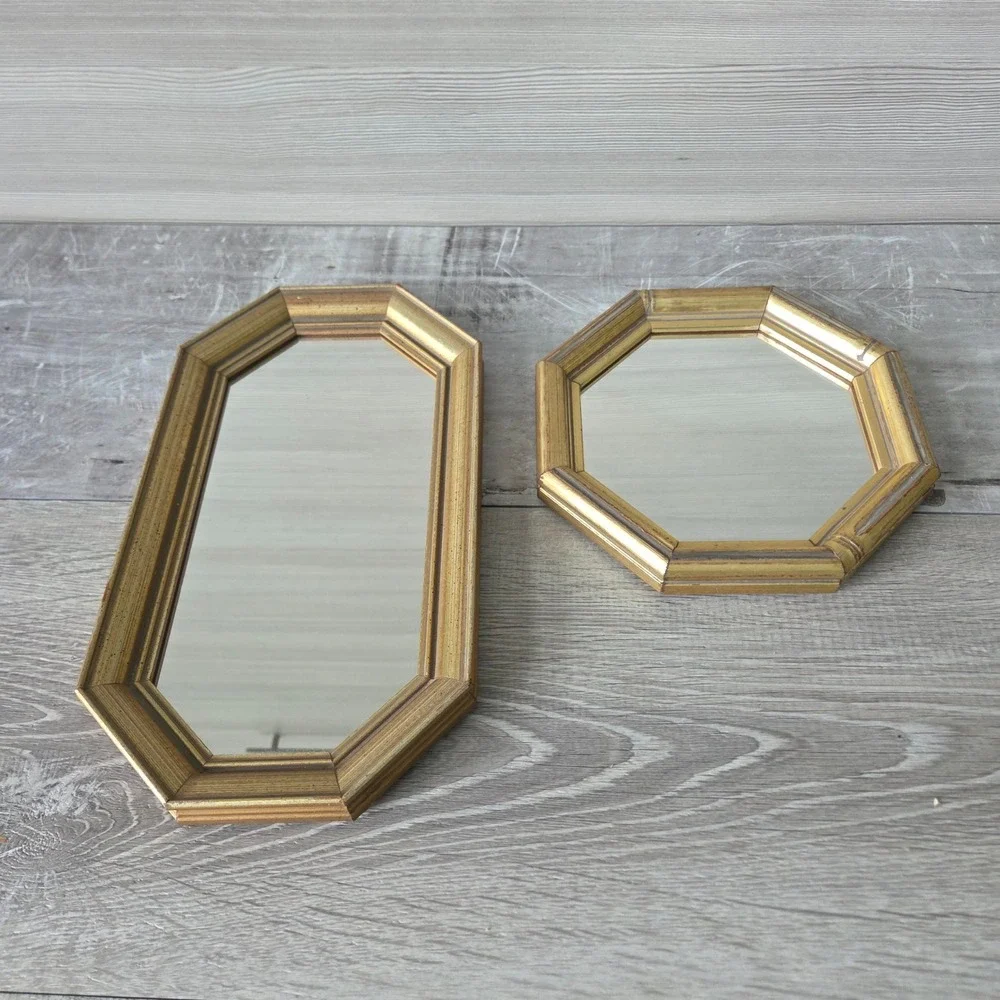 Vintage‎ Gold Octagon Mirror Set 2 Fleck Bros Hollywood Regency MCM Wall Decor